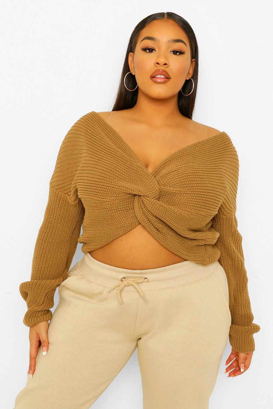 Camel Plus Twist Front Knitted Sweater image number 1