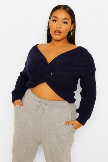 Navy Plus Twist Front Knitted Jumper