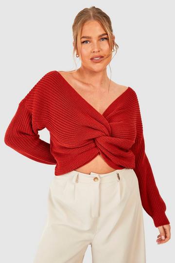 Plus Twist Front Knitted Sweater terracotta
