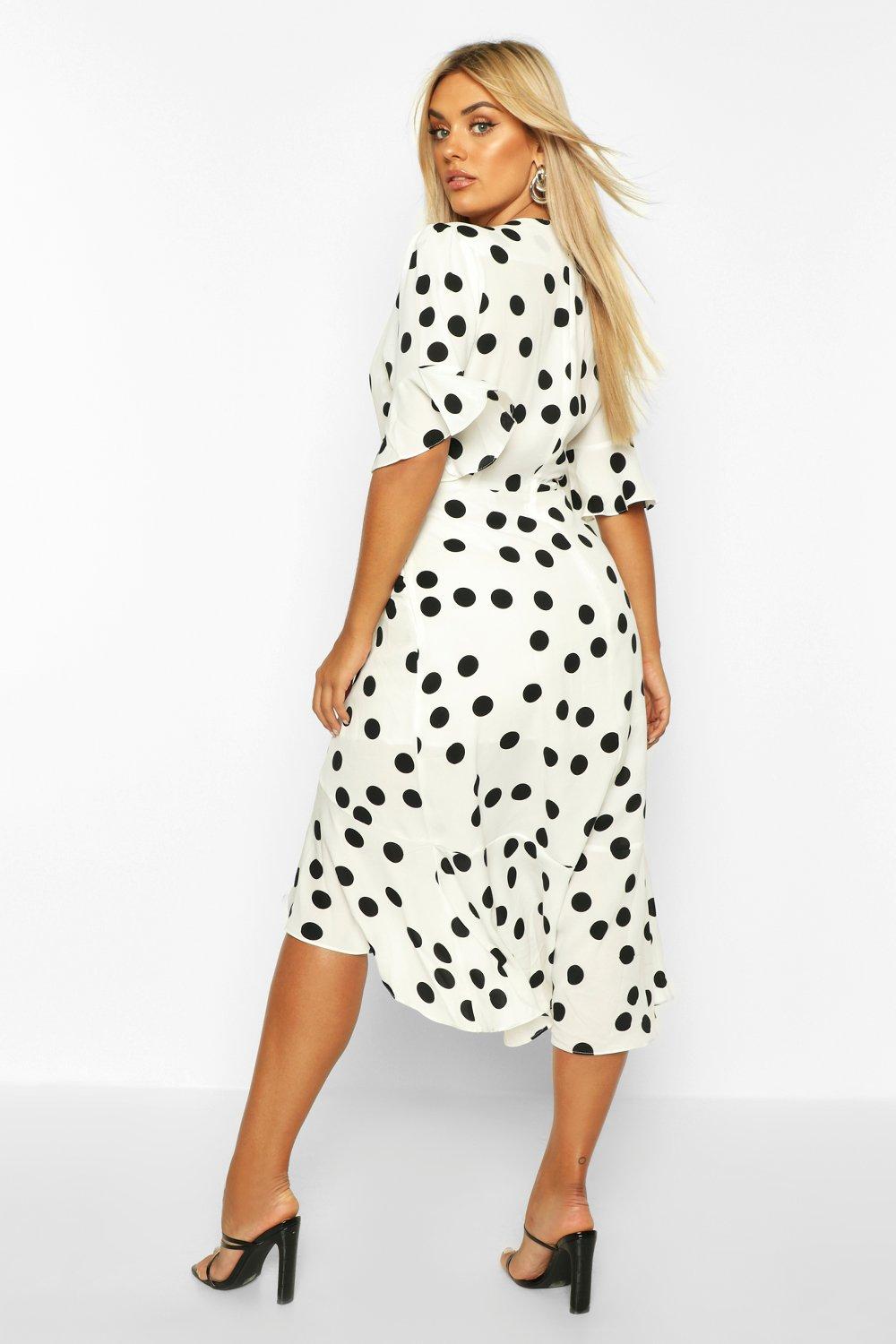 Boohoo polka best sale dot midi dress