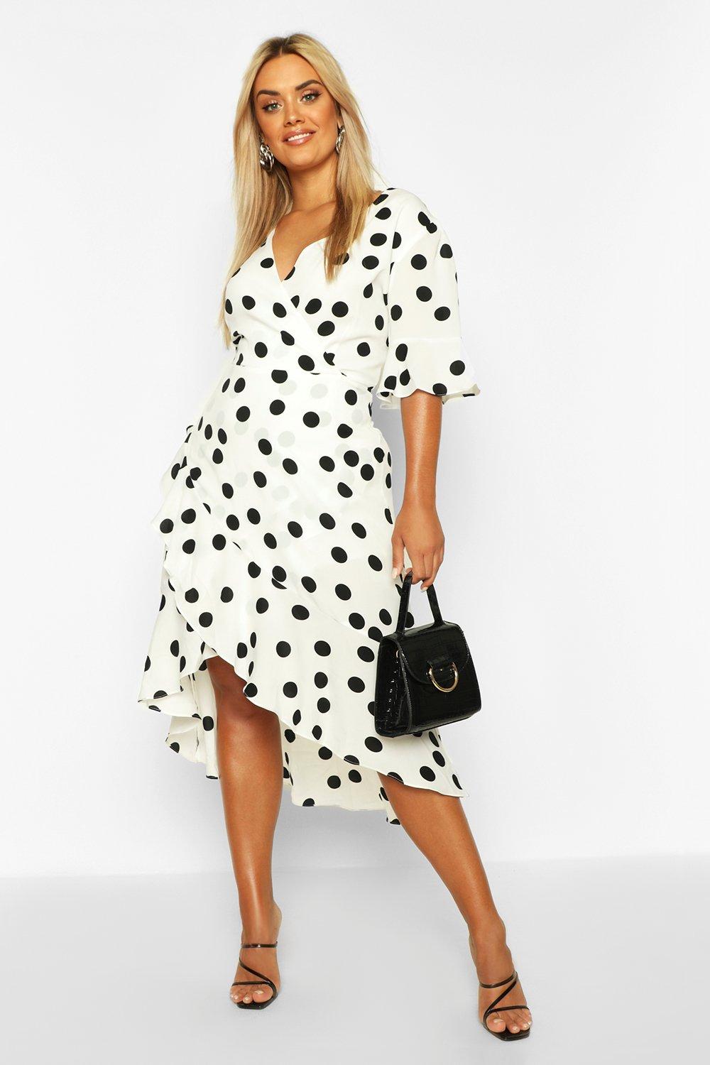 boohoo tiered ruffle mini dress with keyhole tie detail in mono polka dot