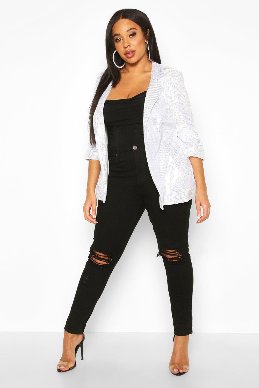 White plus size clearance blazer