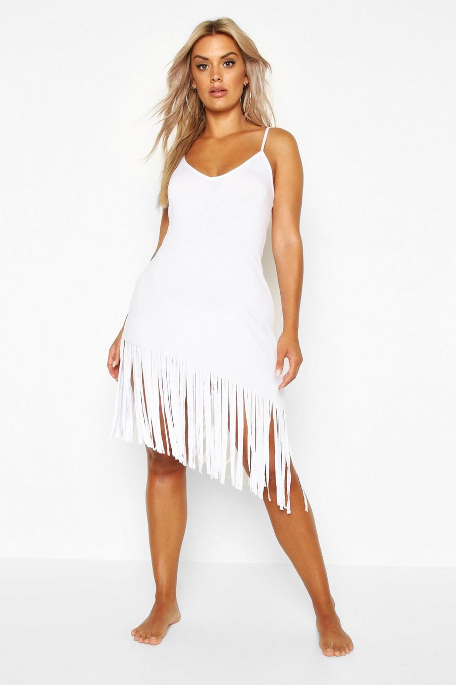 White Plus Tassel Strappy Beach Dress image number 1