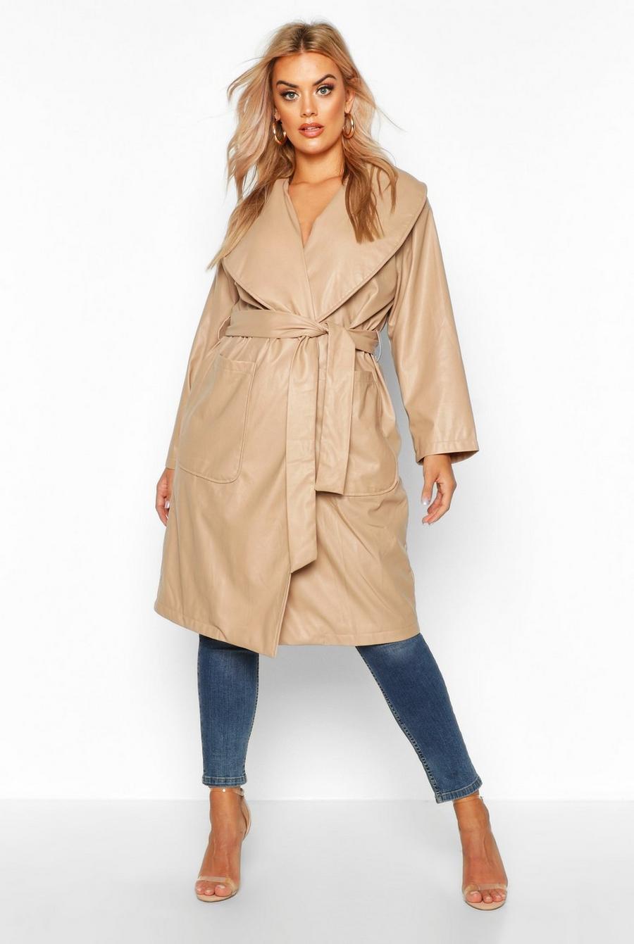 Stone Plus PU Belted Wrap Coat image number 1