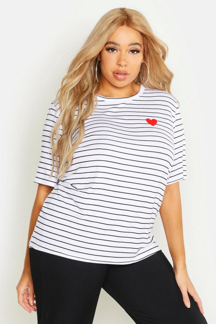 White Plus Heart Pocket Print Stripe T-Shirt image number 1