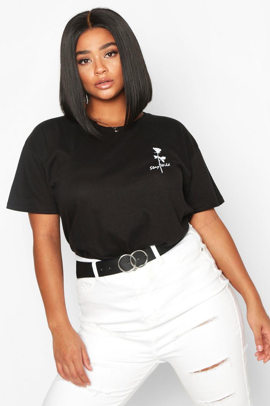 Black Plus Stay Wild Rose Pocket Graphic T-Shirt