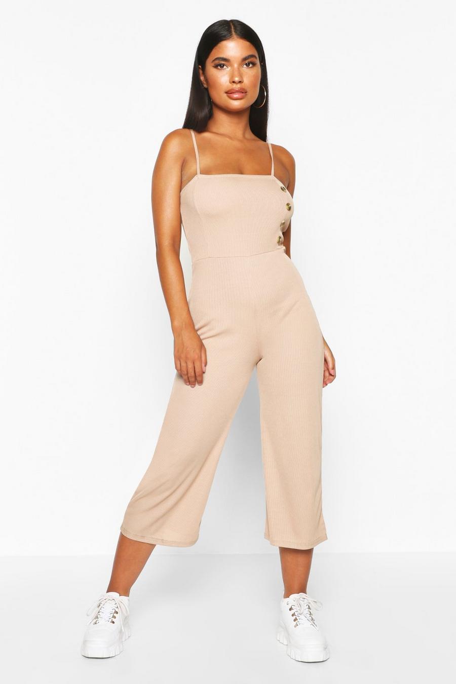 Stone Petite Strappy Mock Horn Button Culotte Jumpsuit image number 1