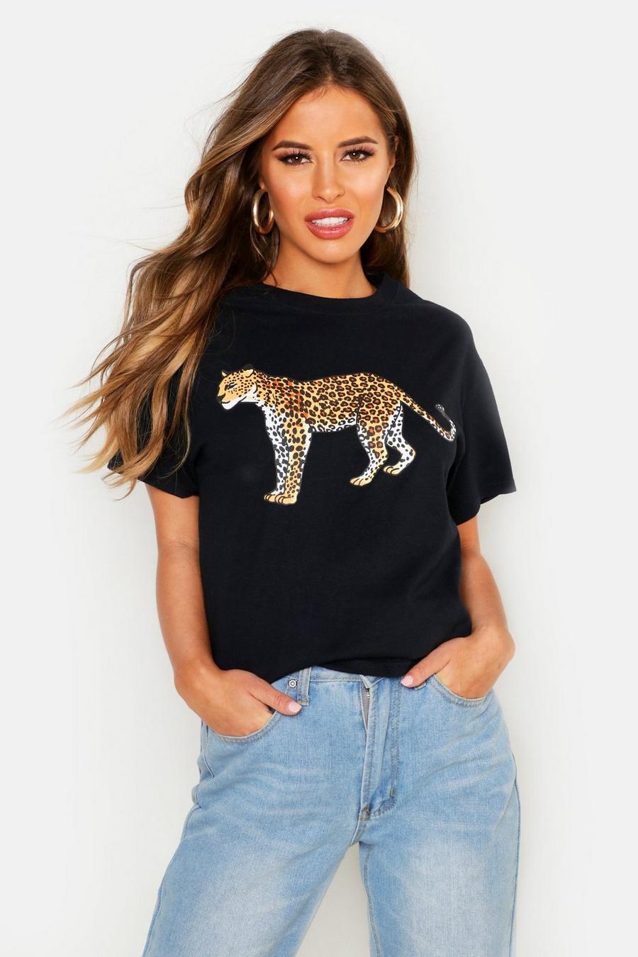 Petite Oversized-T-Shirt mit Leoparden-Print, Schwarz image number 1