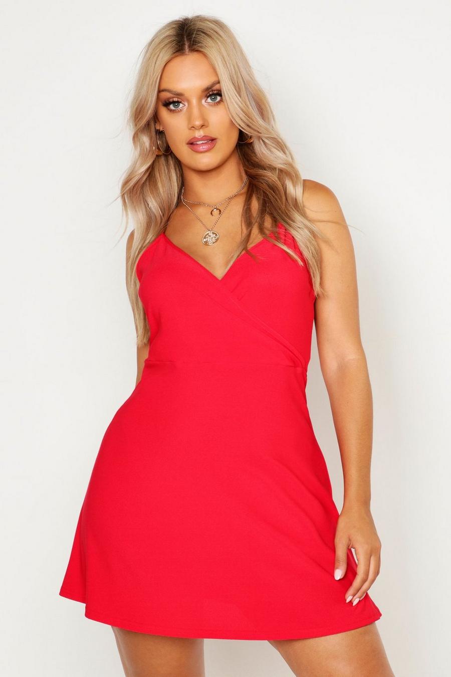 אדום שמלת קיץ סווינג עם כתפיות דקות מידות גדולות image number 1