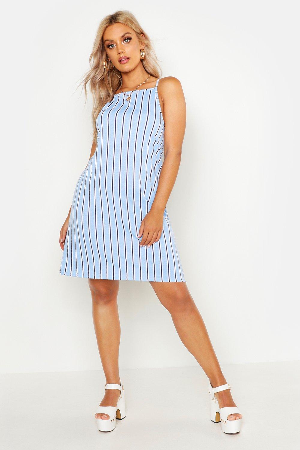 Plus Stripe Strappy High Neck Sundress 