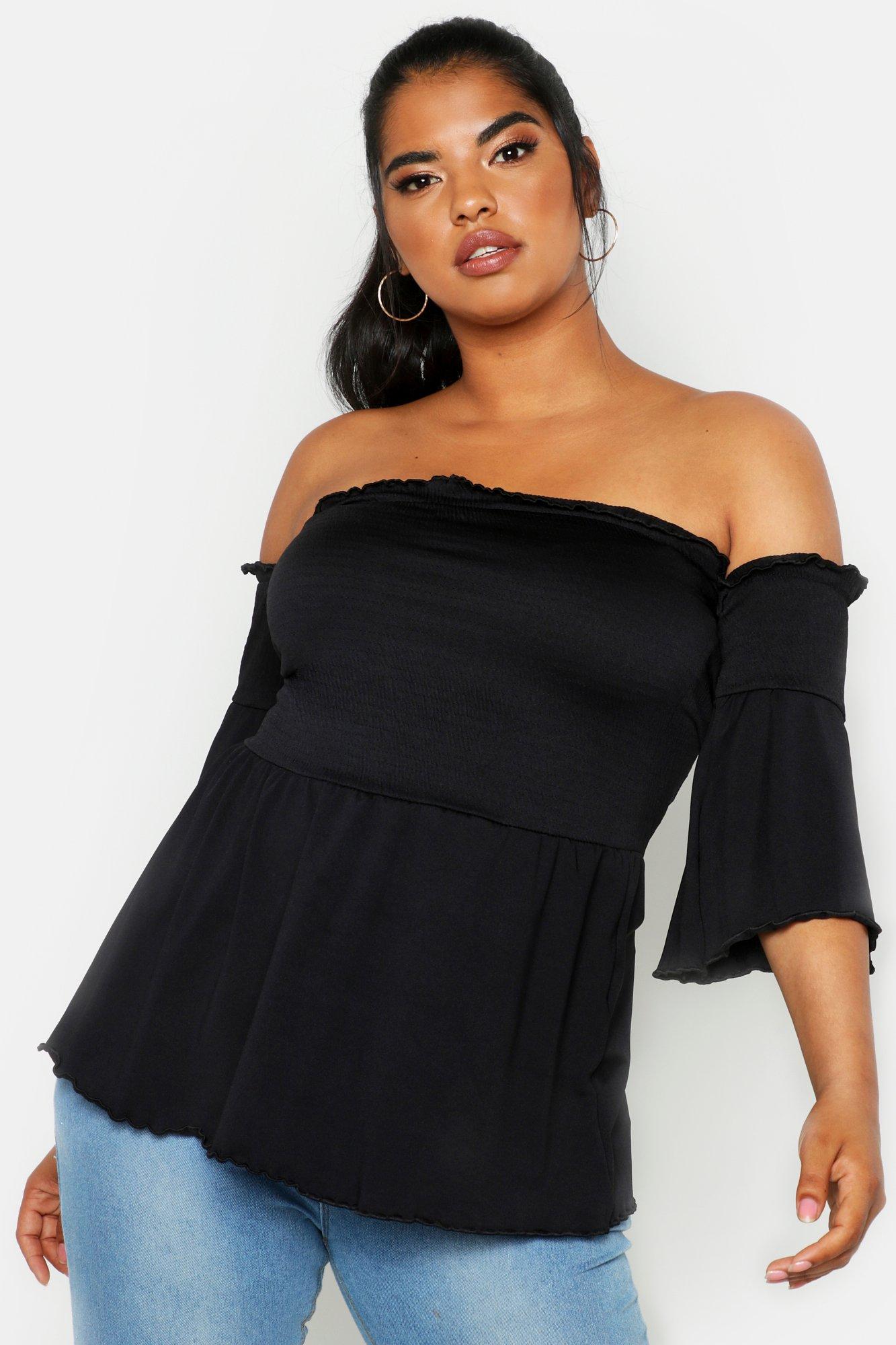 black bardot peplum top