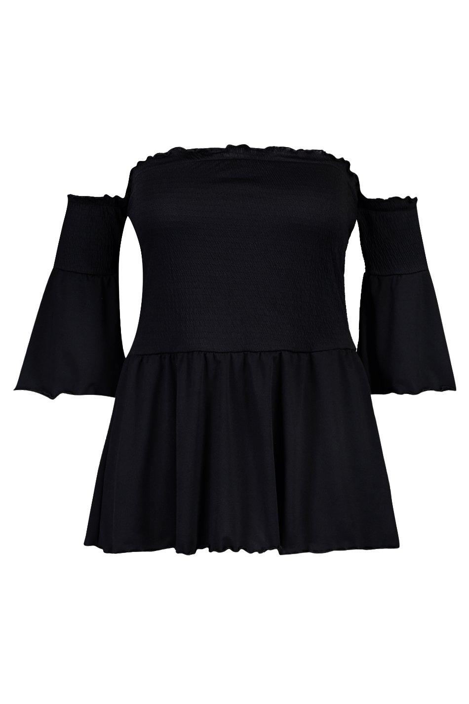 black bardot peplum top