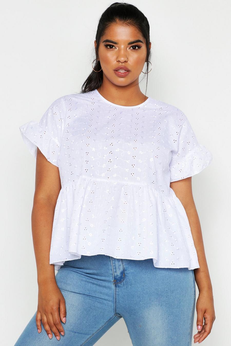 Plus - Smocktopp med broderie anglaise image number 1