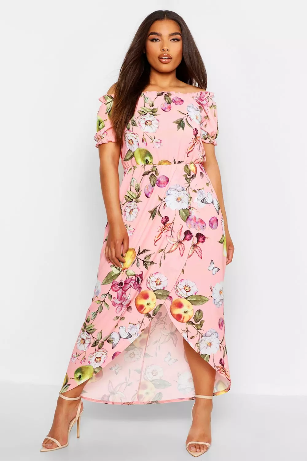 Boohoo floral off the shoulder clearance dress