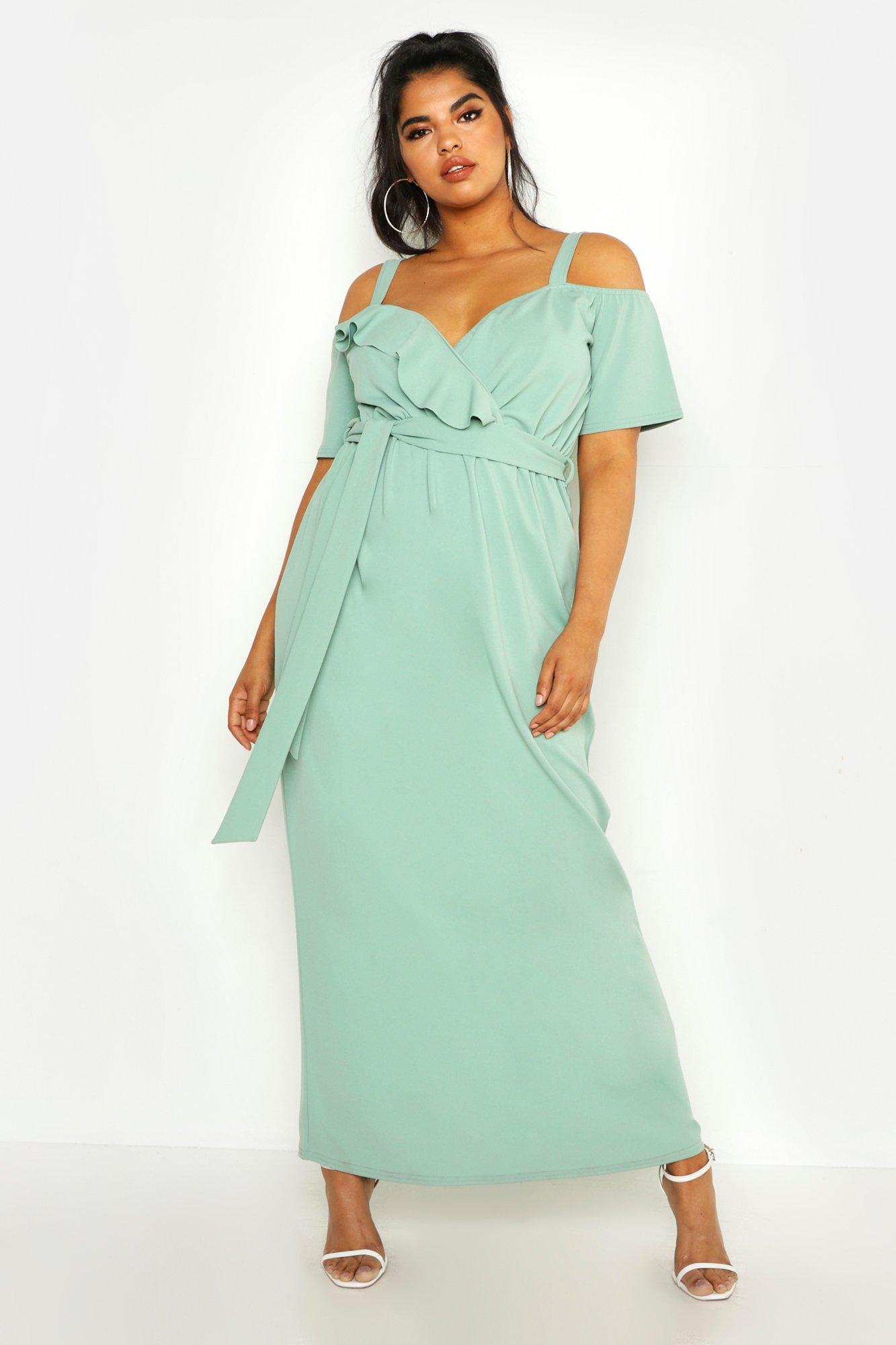 plus plunge ruffle belt midi dress