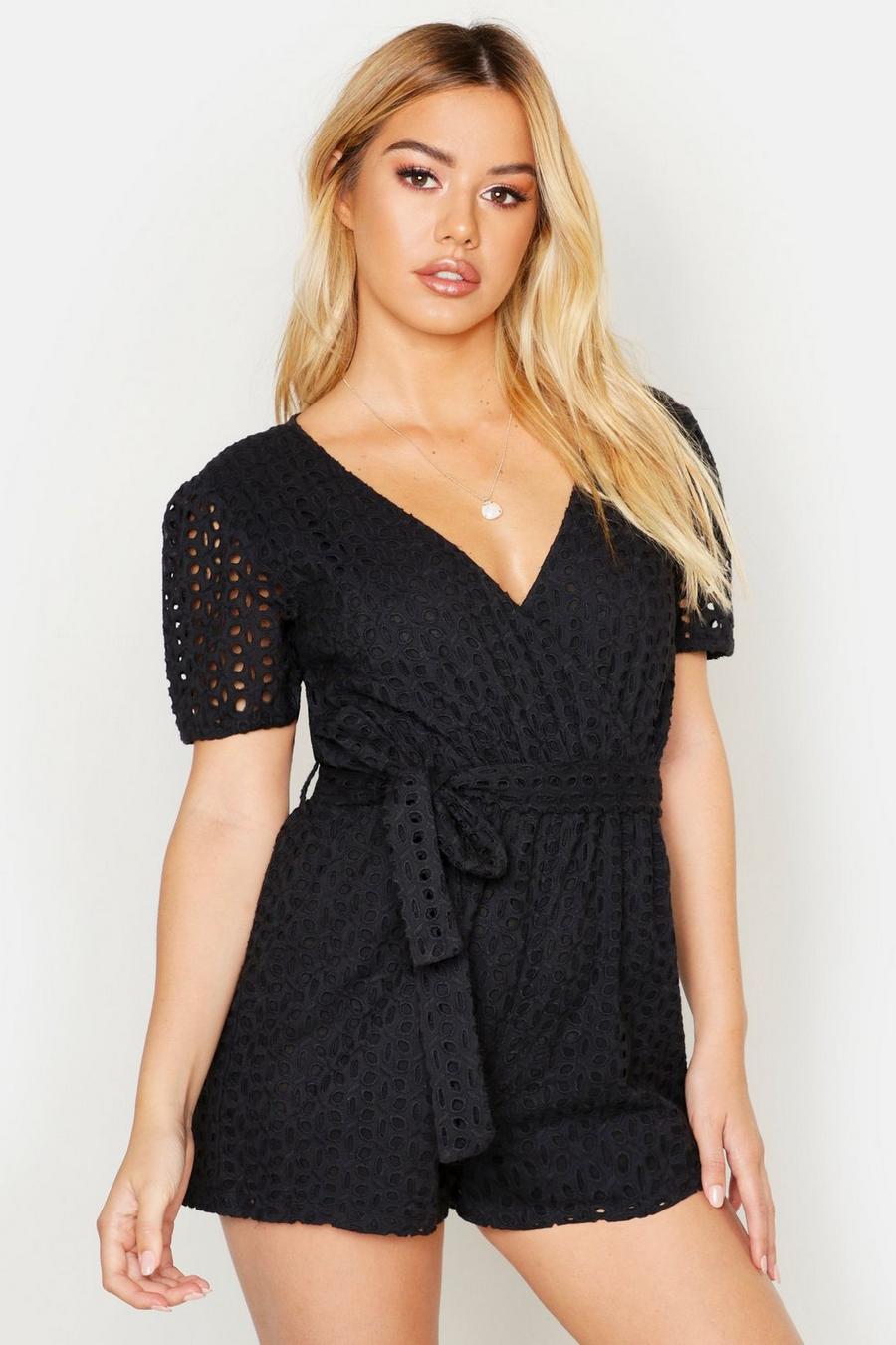 Petite - Playsuit med broderie anglaise image number 1