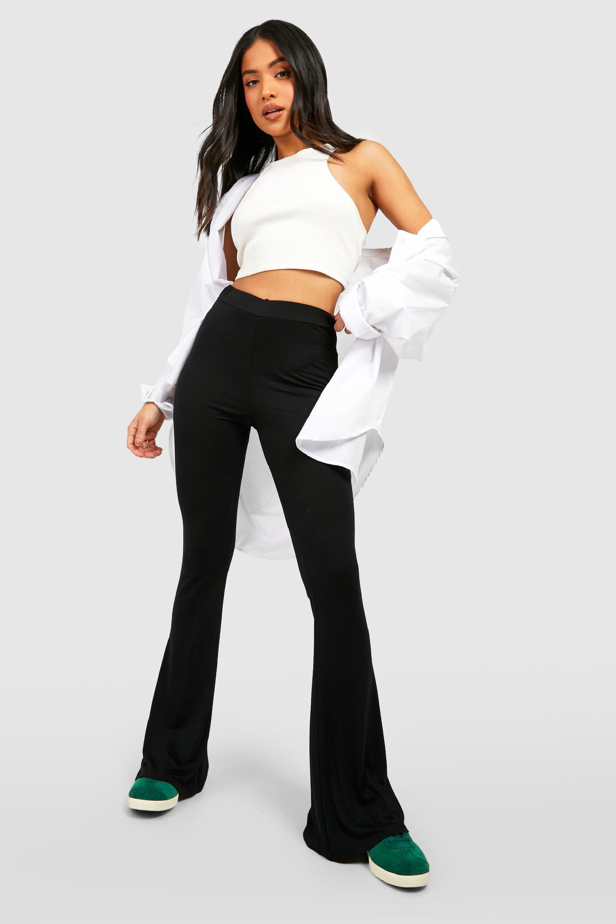 Boohoo Cotton Jersey High Waisted Flared Leggings in Black