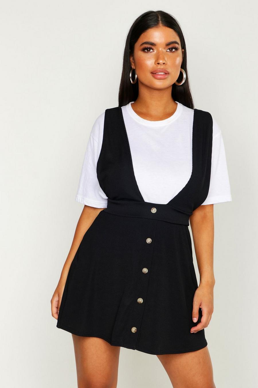 Petite Ribbed Button Through Pinafore Dress image number 1