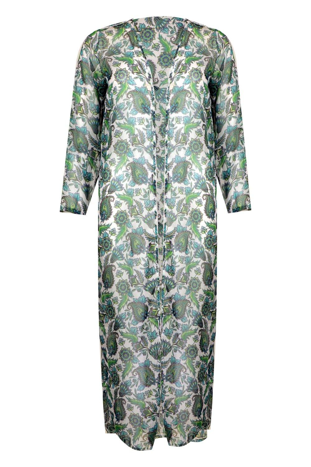 Boohoo Femme Vêtements Pulls & Gilets Gilets Kimonos Kimono De Plage En Mousseline De Soie À Imprimé Cachemire 