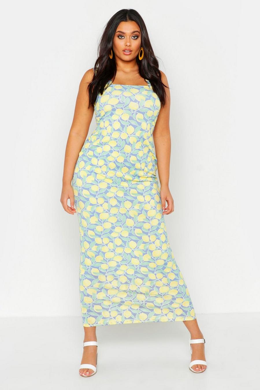 Plus Lemon Print Ruffle Detail Maxi Dress image number 1
