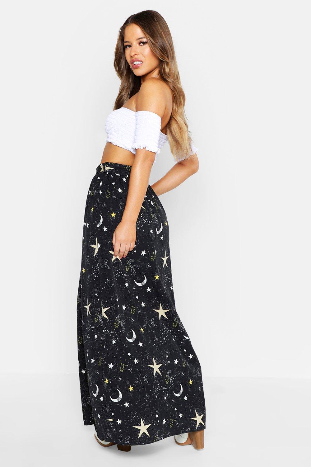 Petite Celestial Print Wrap Beach Maxi Skirt boohoo FI