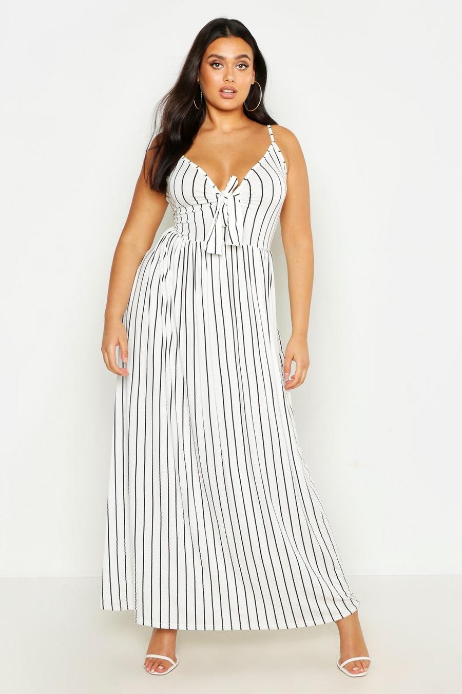 Plus STripe Strappy Knot Front Maxi Dress image number 1