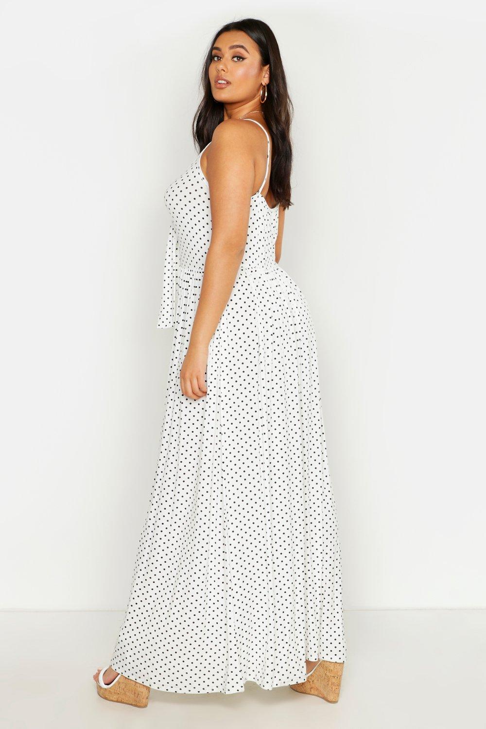 Boohoo polka dot maxi hot sale dress