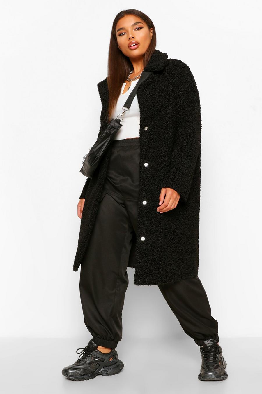 Grande taille - Manteau long en fausse fourrure, Noir image number 1