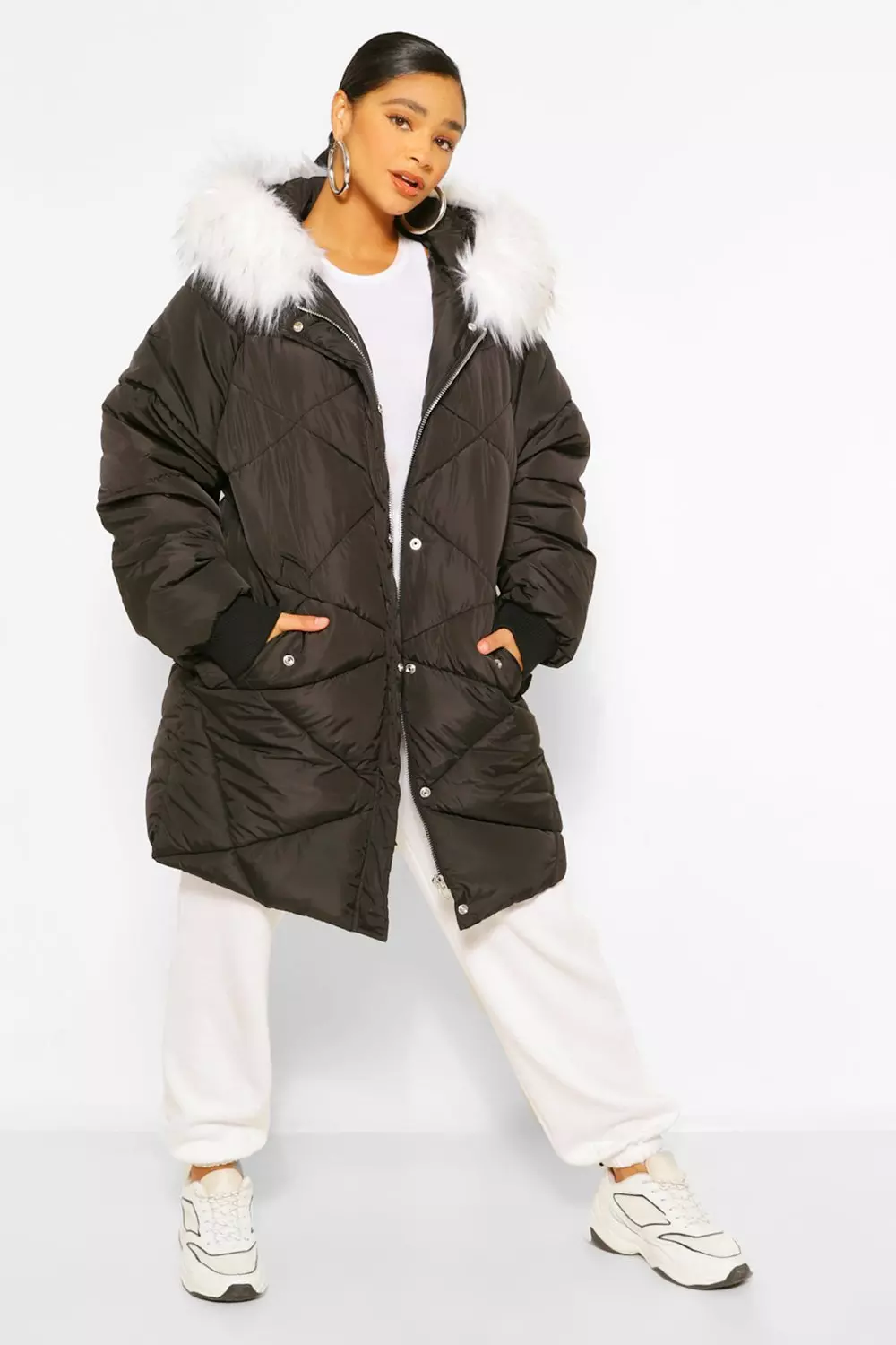 Designer puffer jacket hot sale with fur hood