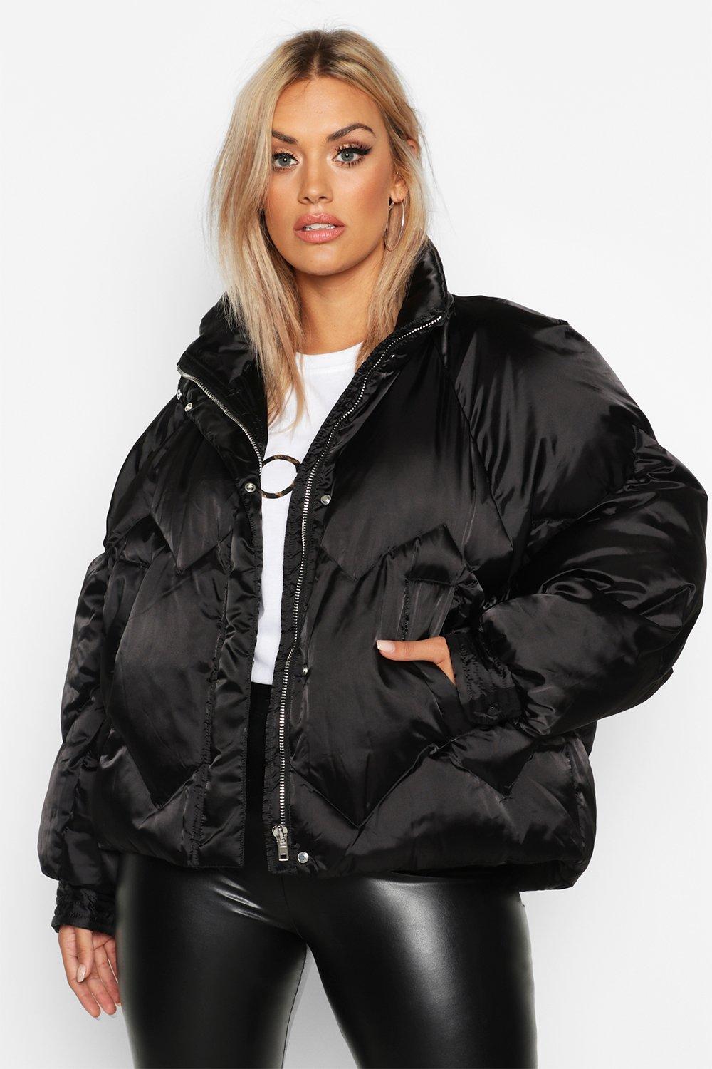 Plus Gefutterte Bomberjacke Aus Satin Boohoo