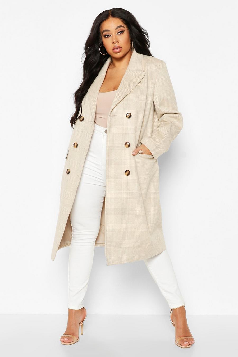 Plus Tonal Check Double Breasted Boyfriend Coat image number 1