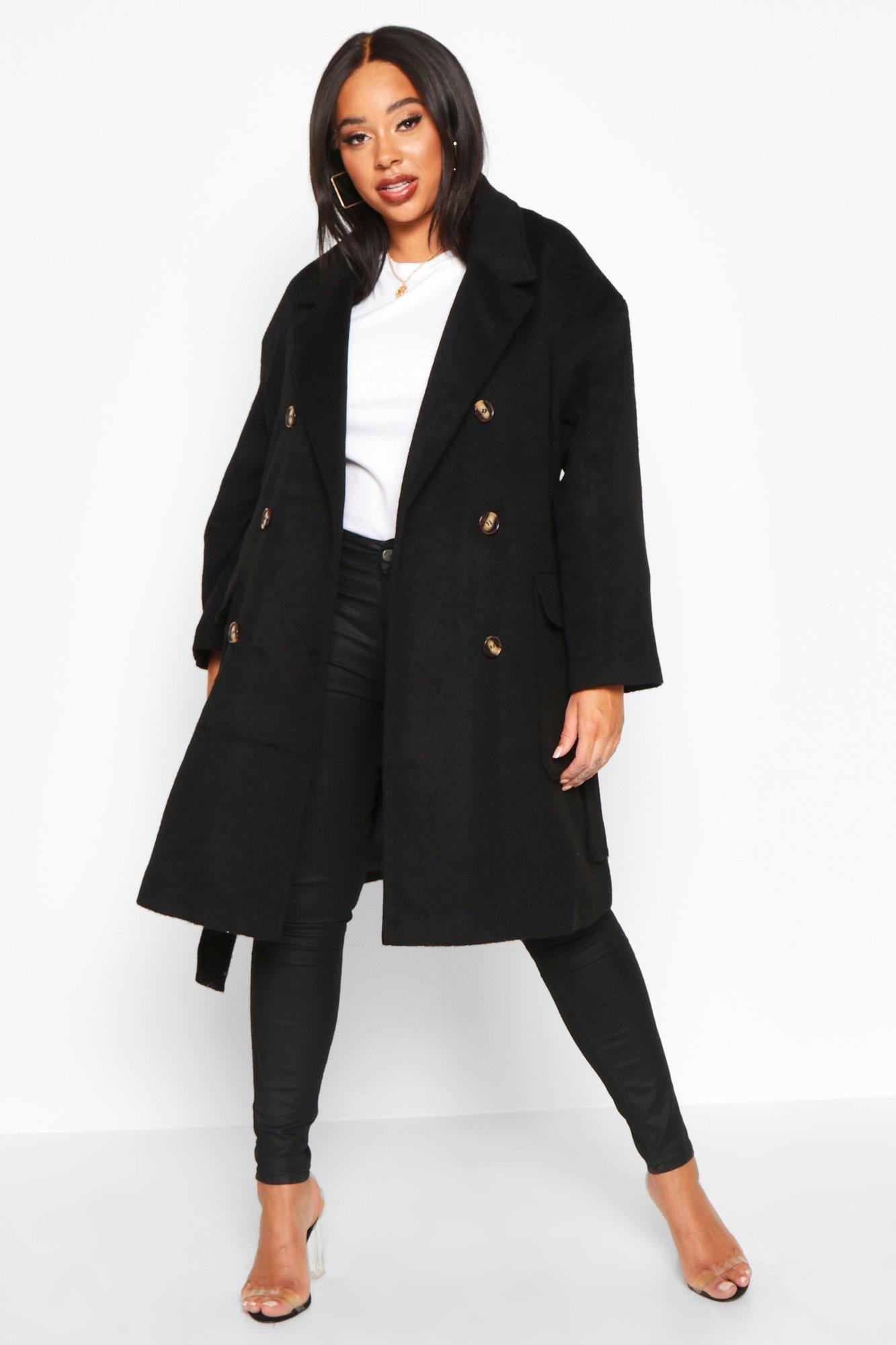 boohoo belted wool look trench