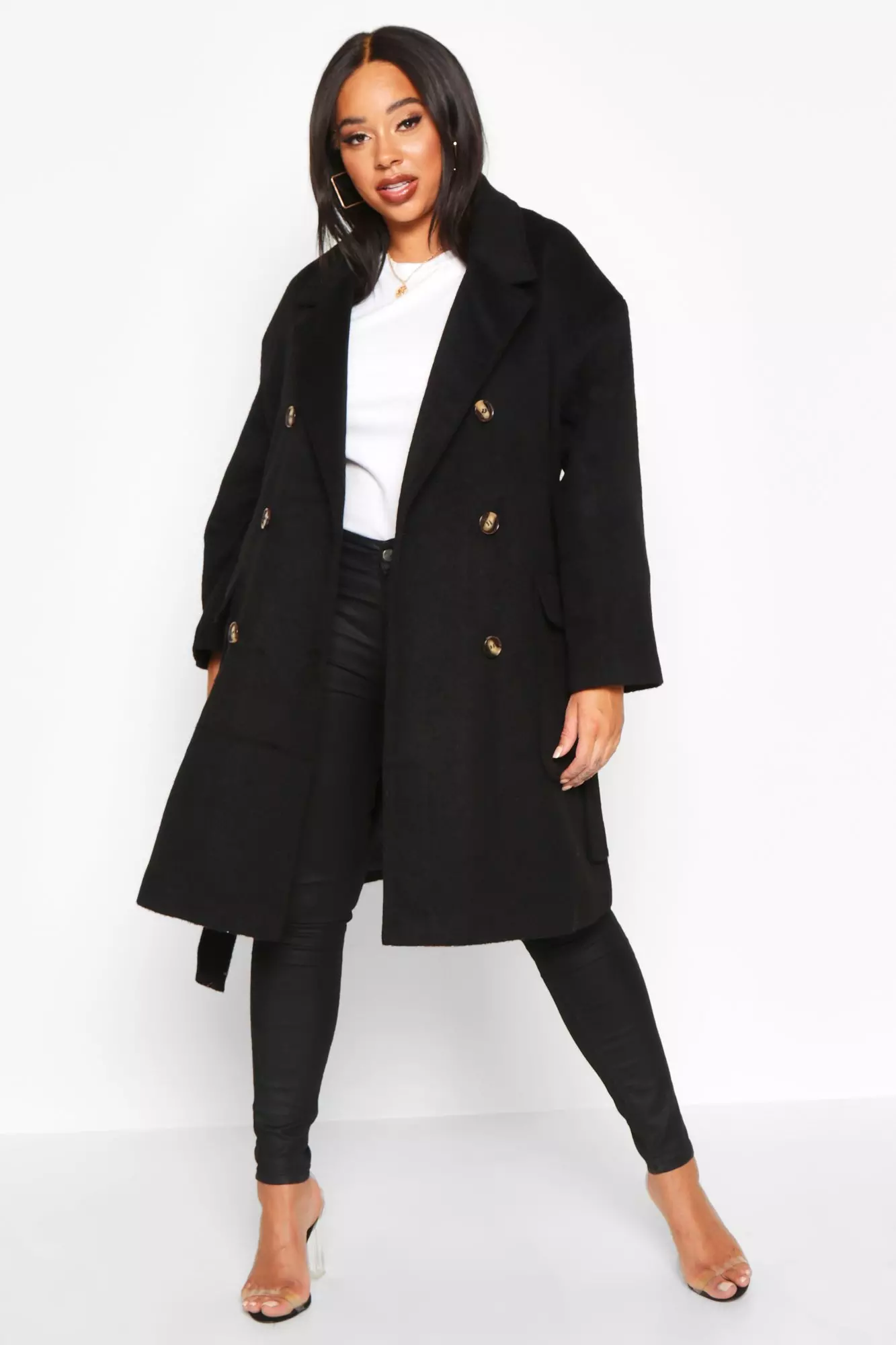 Boohoo belted 2024 wool look trench