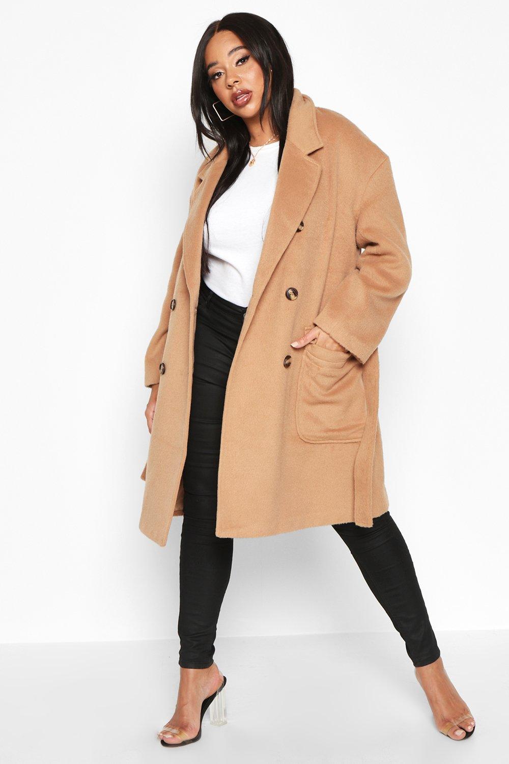 boohoo belted wool look trench