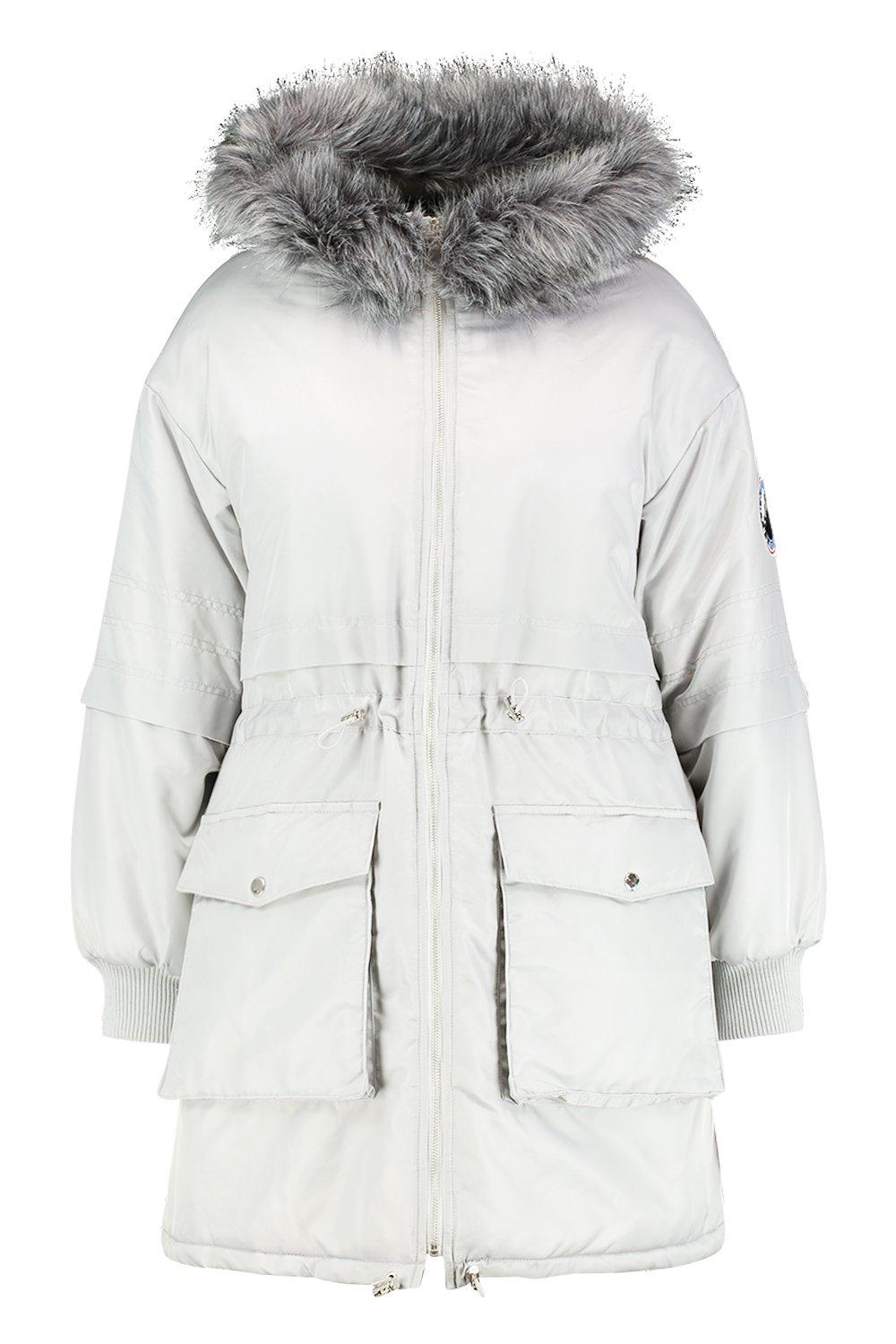 grey parka fur hood