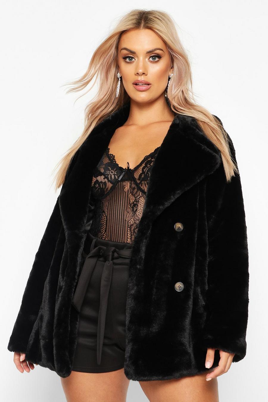 Plus Supersoft Faux Fur Double Breasted Coat image number 1
