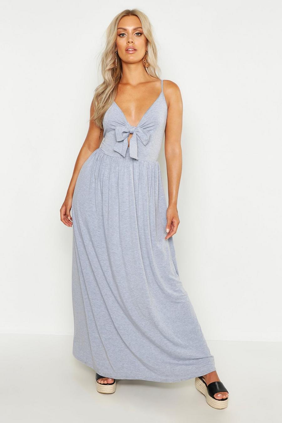 Grey Plus Strappy Knot Front Maxi Dress image number 1