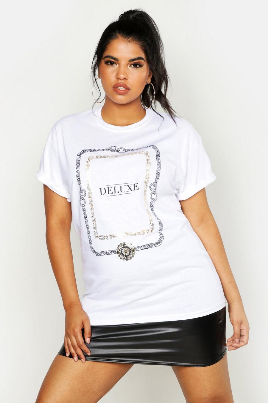 T-shirt Deluxe à slogan et imprimé chaîne métallisé Plus image number 1