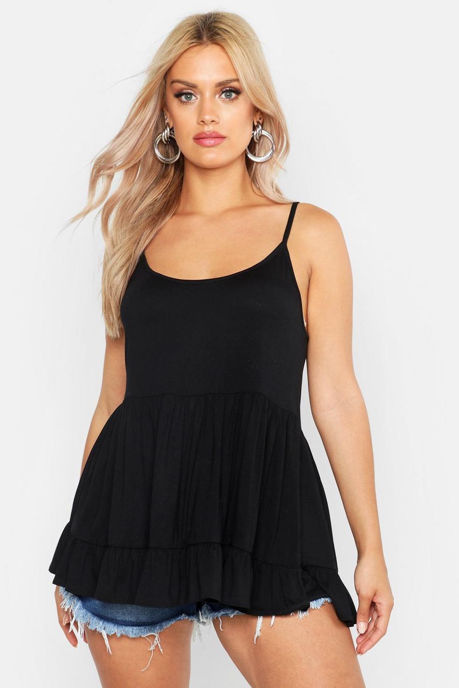 Black Plus Strappy Smock Tiered Camisole image number 1