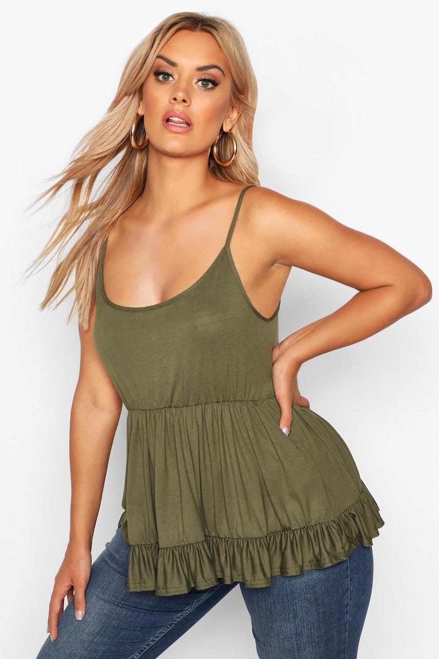Khaki Plus Strappy Smock Tiered Cami Top image number 1