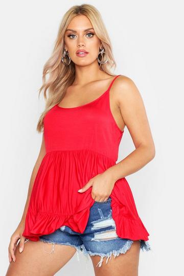 Plus Strappy Smock Tiered Cami Top red