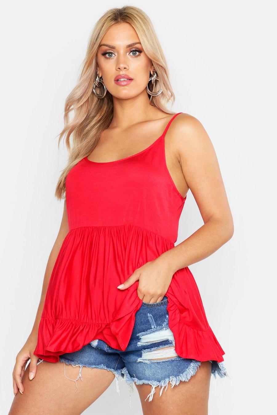 Red Plus Strappy Smock Tiered Cami Top image number 1