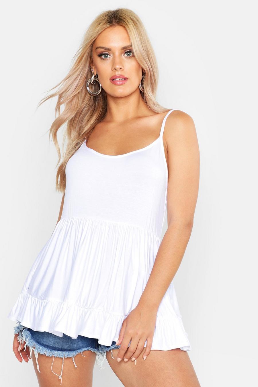 White Plus Strappy Smock Tiered Cami Top image number 1