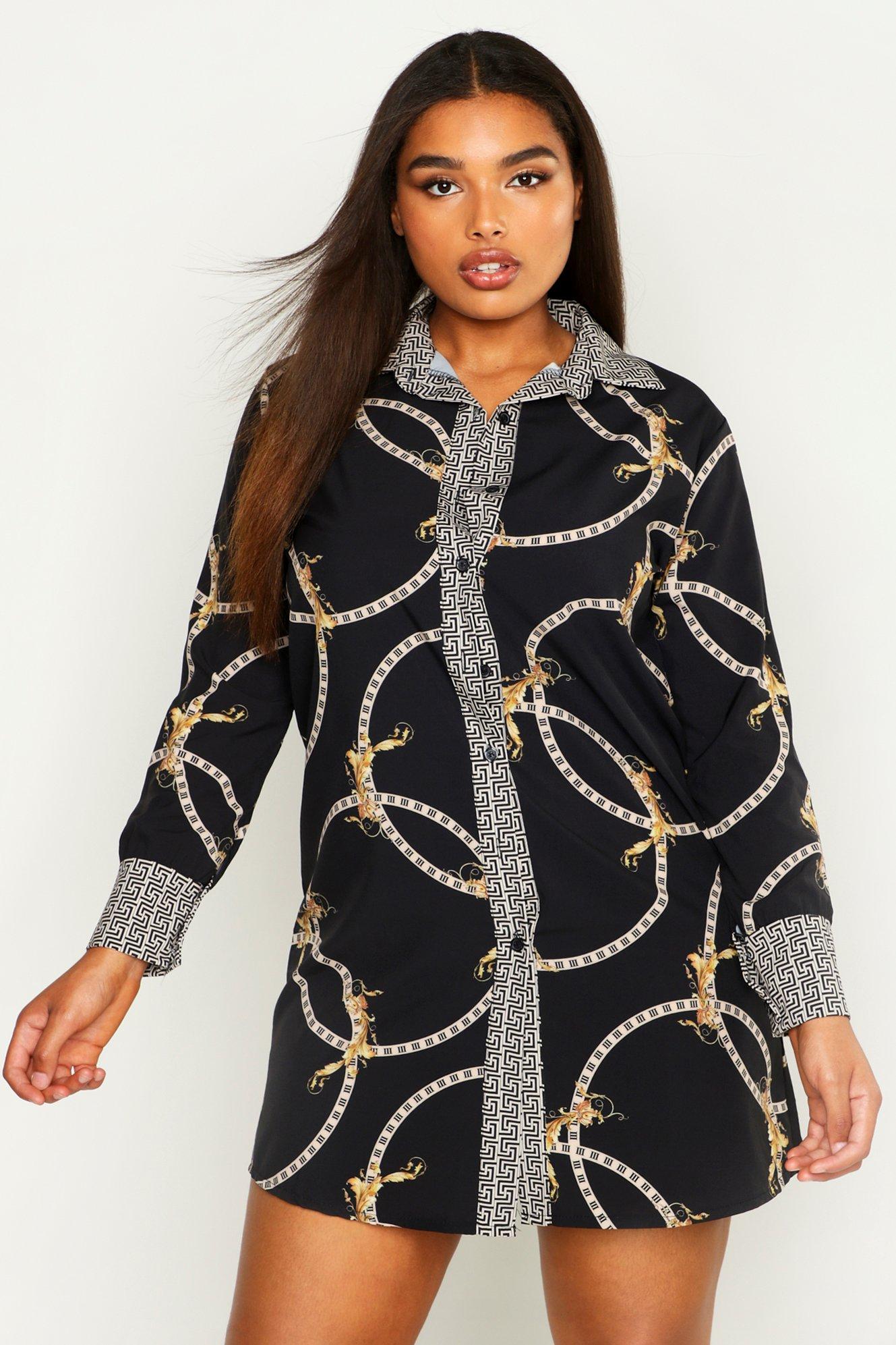 boohoo chain print shirt dress