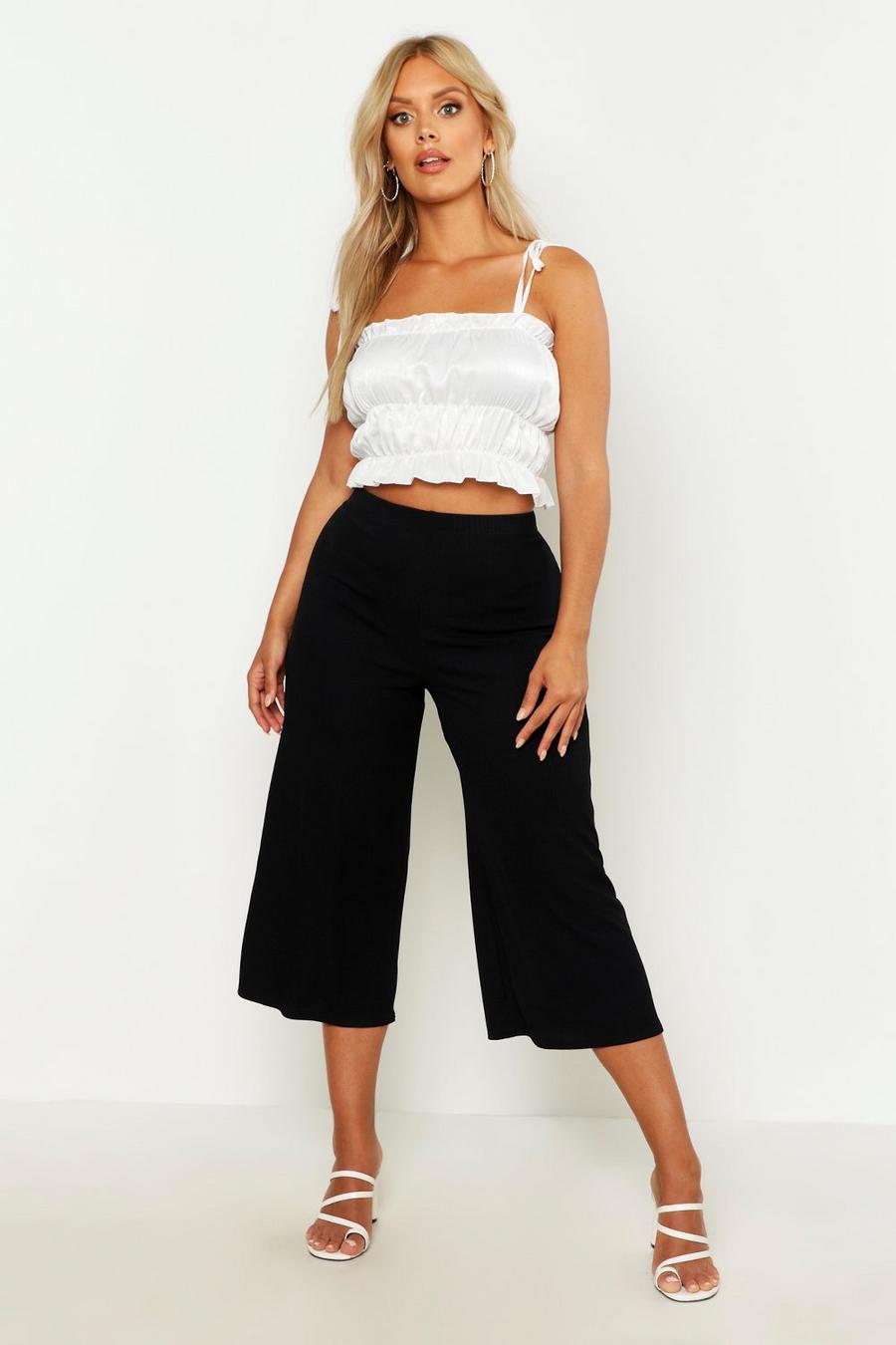 Black Plus Ribbed Culotte Pants image number 1