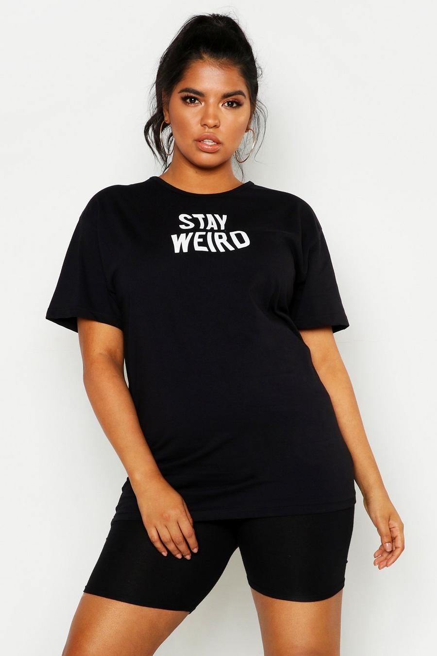 Plus T-Shirt mit „Stay Weird“-Slogan image number 1