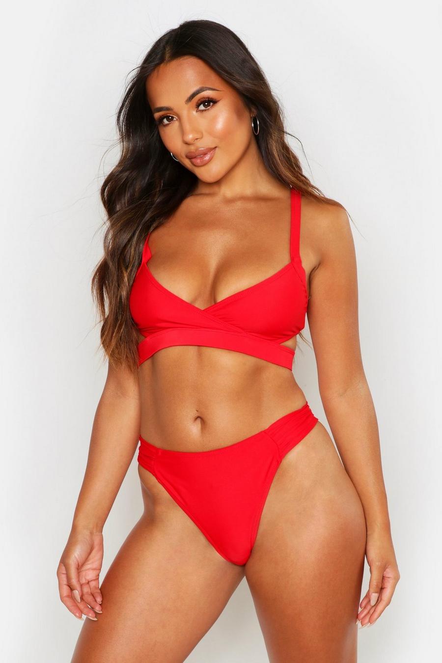 Top bikini Petite a fascia con intagli da abbinare, Rosso red