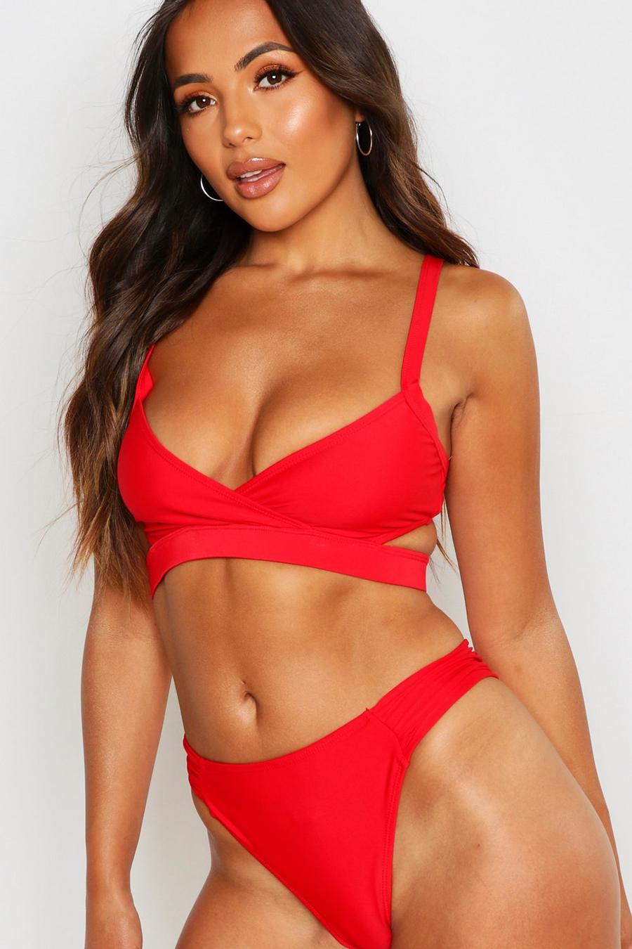 Red Petite Mix & Match Ruched Side Bikini Bottoms image number 1