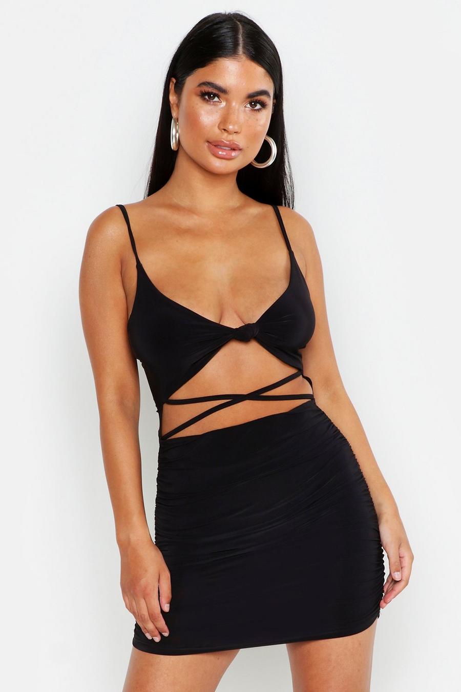 Black Petite Cut Out Ruched Mini Dress image number 1