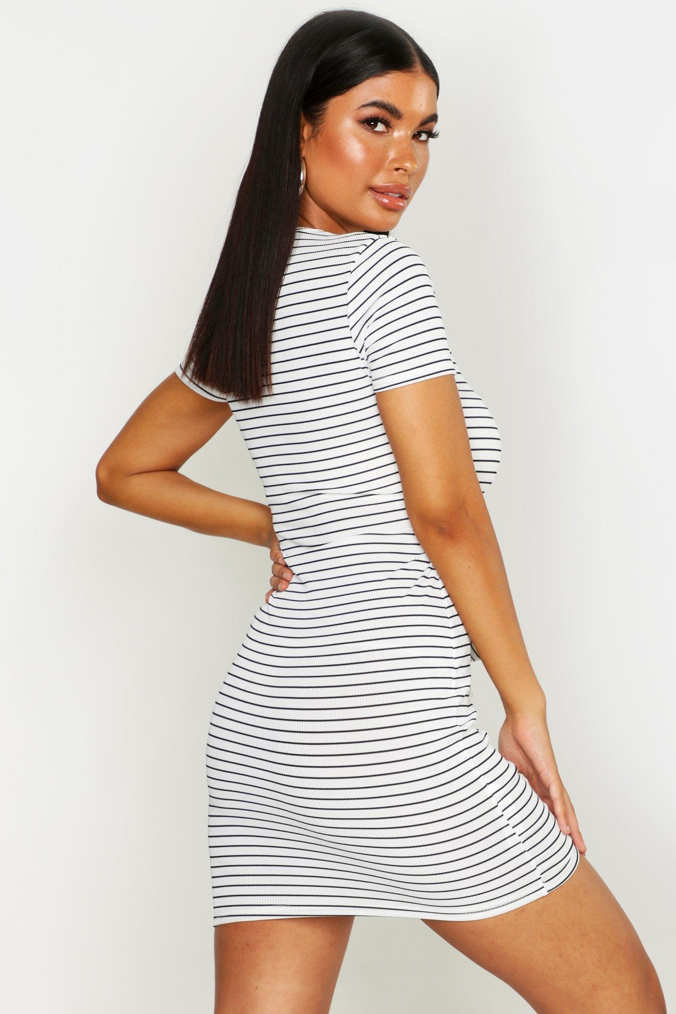 Petite Striped Knot Front T Shirt Dress